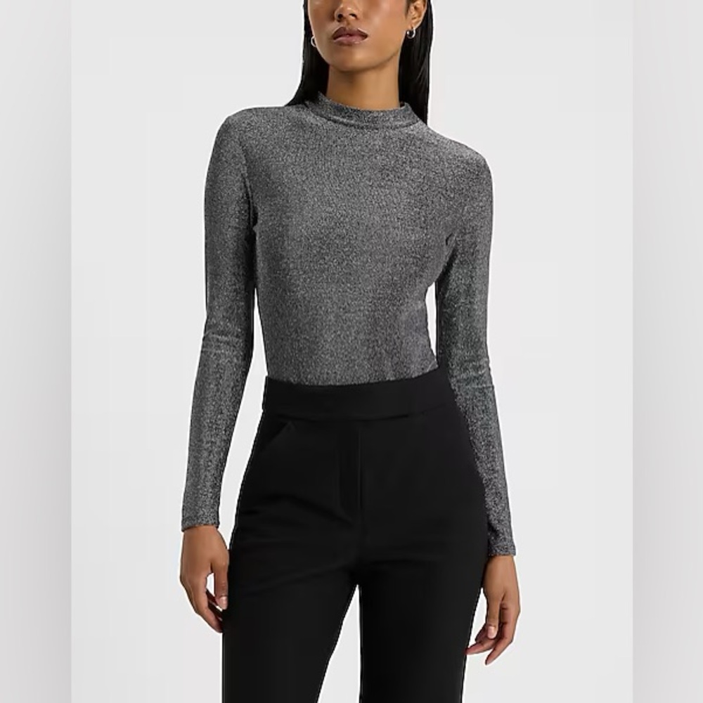 Glitter Mech Mock Neck Long Sleeve Bodysuit